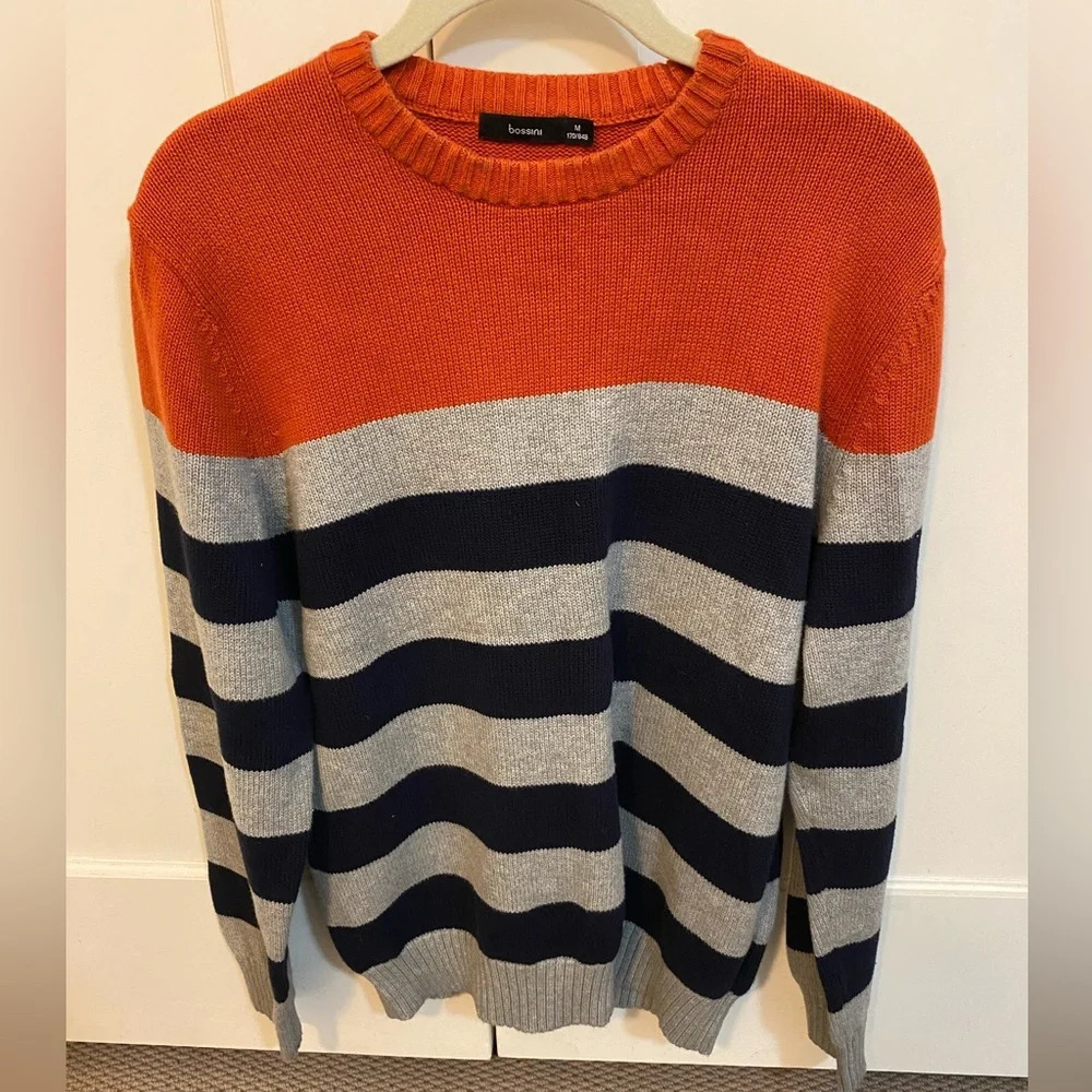 Bossini sweater - M.  Great fall sweater - orange, navy, and grey striped.